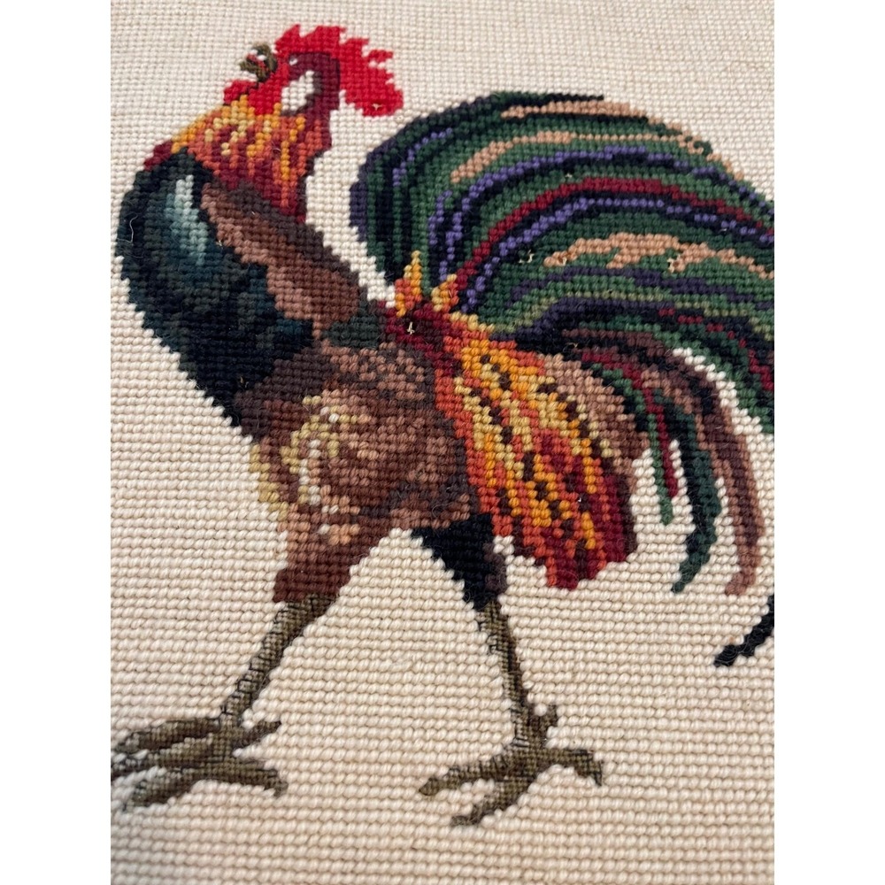 Vintage Framed Rooster Needlepoint Textile Art Gilt Wood Frame Farmhouse Decor - Picture 2 of 7